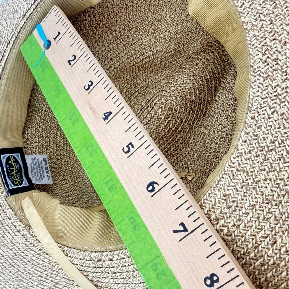 Scala Sun Hat Womens One Size Tan Wide Brim Safari Fedora Straw Beach Resort